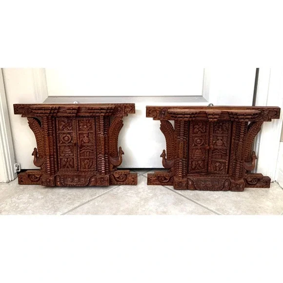 2 Peacock Ankhi Jhyal/Nepalese Antique Architectural Vintage Window/Wooden Frame - Picture 1 of 15